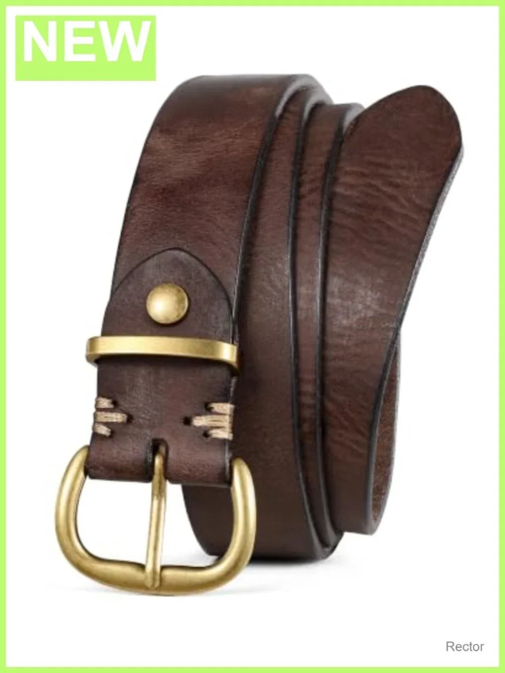 Vintage Full Grain Leather Belt for Women, Antique Gold Buckle, Adjustable Waist